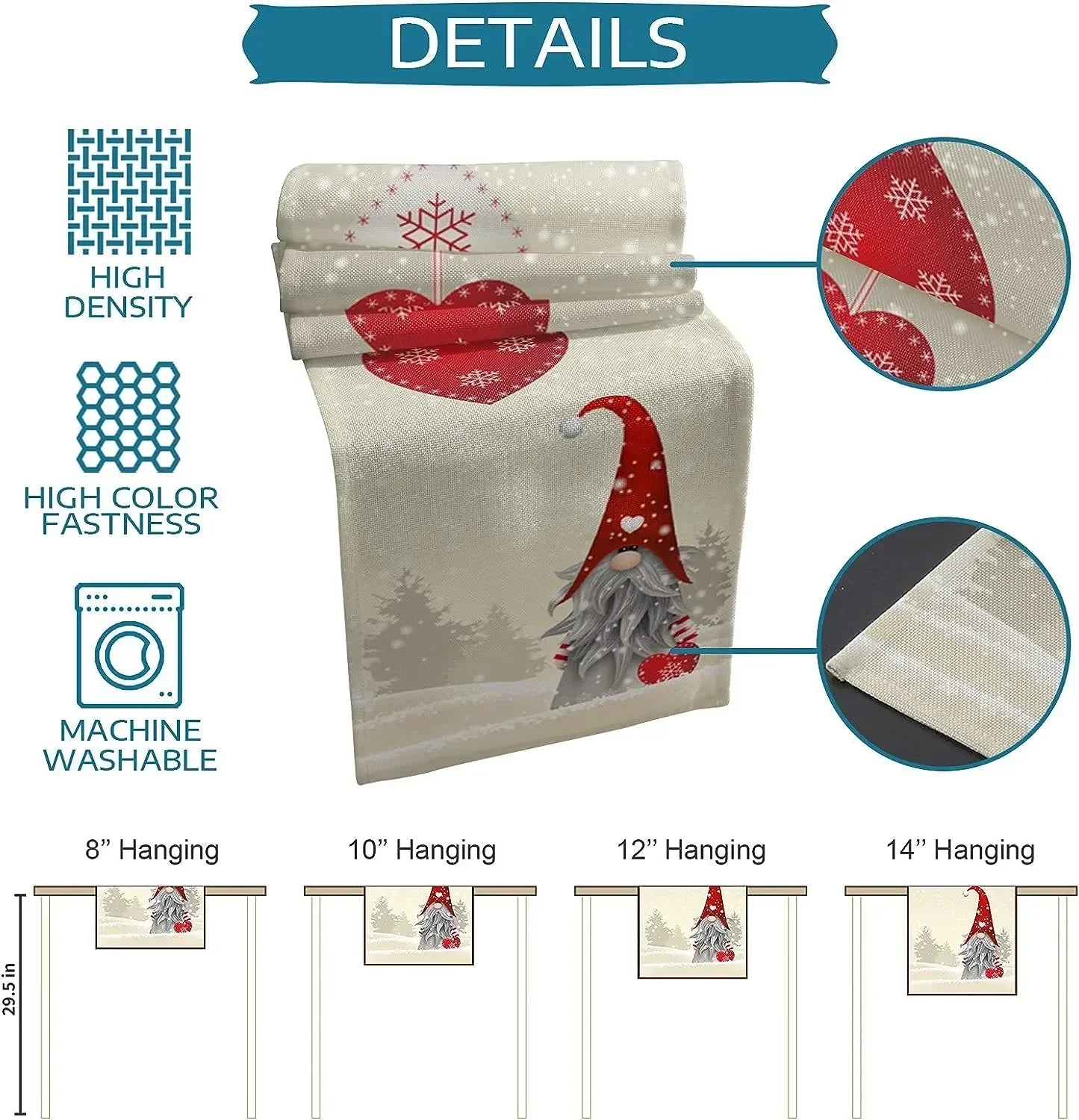 Christmas Gnome Snowflake Love Heart Linen Table Runners Dresser Scarves Decor Reusable Kitchen Dining Table Runner Party Decor