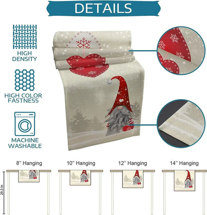 Christmas Gnome Snowflake Love Heart Linen Table Runners Dresser Scarves Decor Reusable Kitchen Dining Table Runner Party Decor