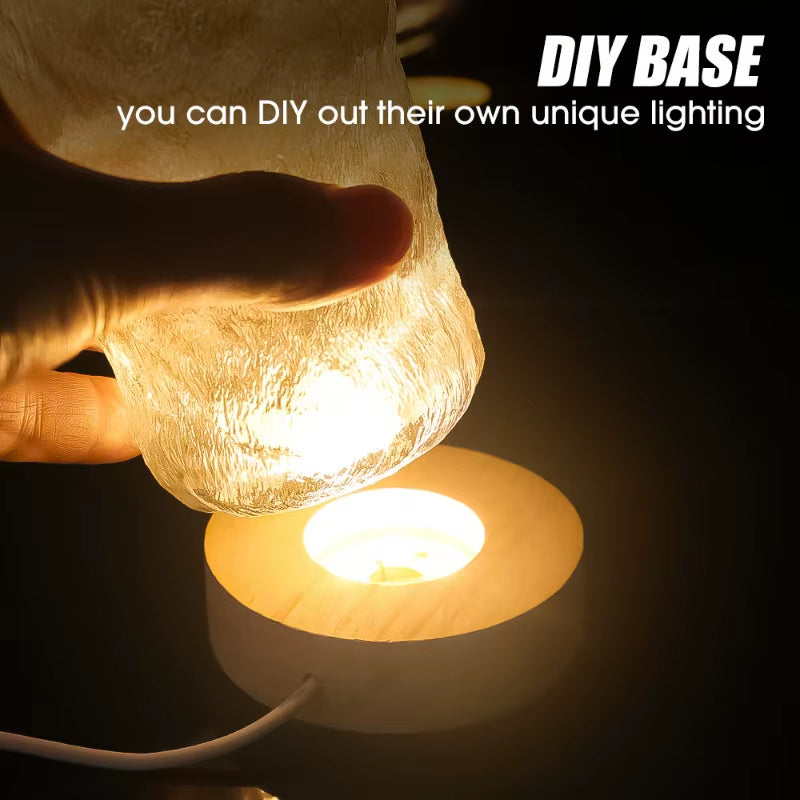 Usb-Powered Wood Night Lights Base Circular Design Decorative Luminous Stand for LED Lights Resin Display Home LED Lamp Base