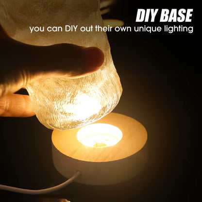 Usb-Powered Wood Night Lights Base Circular Design Decorative Luminous Stand for LED Lights Resin Display Home LED Lamp Base