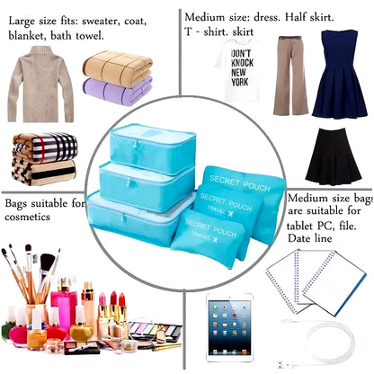 6 Pcs/Set Pink/Blue/Grey Travel Storage Bag Large Capacity Waterproof Luggage Clothing Underwear Storage Bag Bag with Zipper