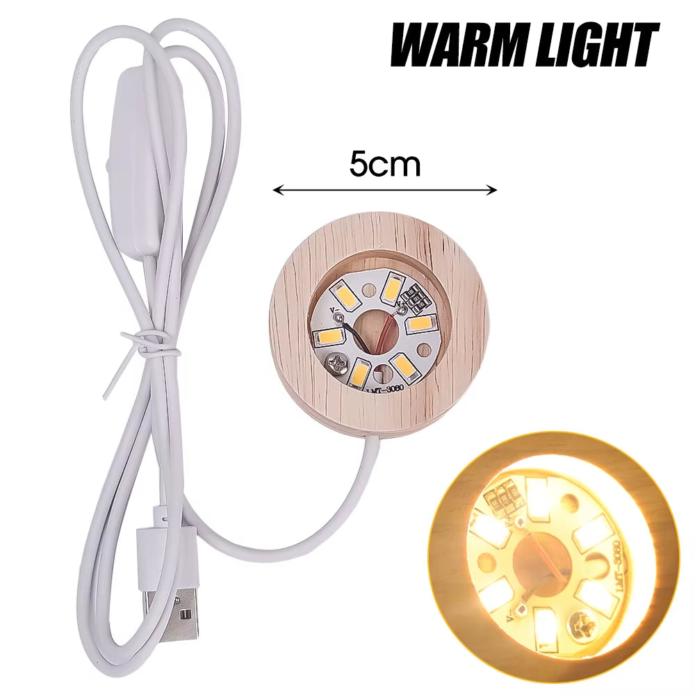 Usb-Powered Wood Night Lights Base Circular Design Decorative Luminous Stand for LED Lights Resin Display Home LED Lamp Base