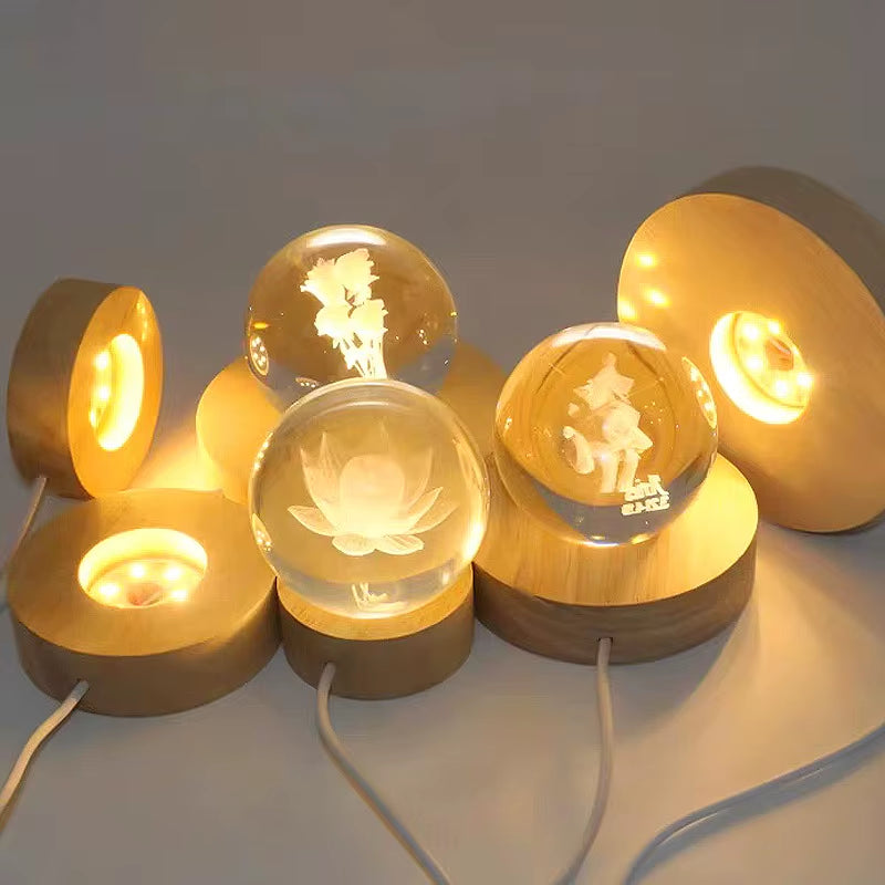 Usb-Powered Wood Night Lights Base Circular Design Decorative Luminous Stand for LED Lights Resin Display Home LED Lamp Base
