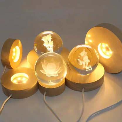 Usb-Powered Wood Night Lights Base Circular Design Decorative Luminous Stand for LED Lights Resin Display Home LED Lamp Base