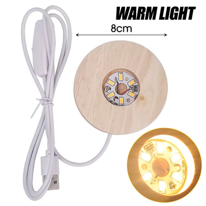 Usb-Powered Wood Night Lights Base Circular Design Decorative Luminous Stand for LED Lights Resin Display Home LED Lamp Base